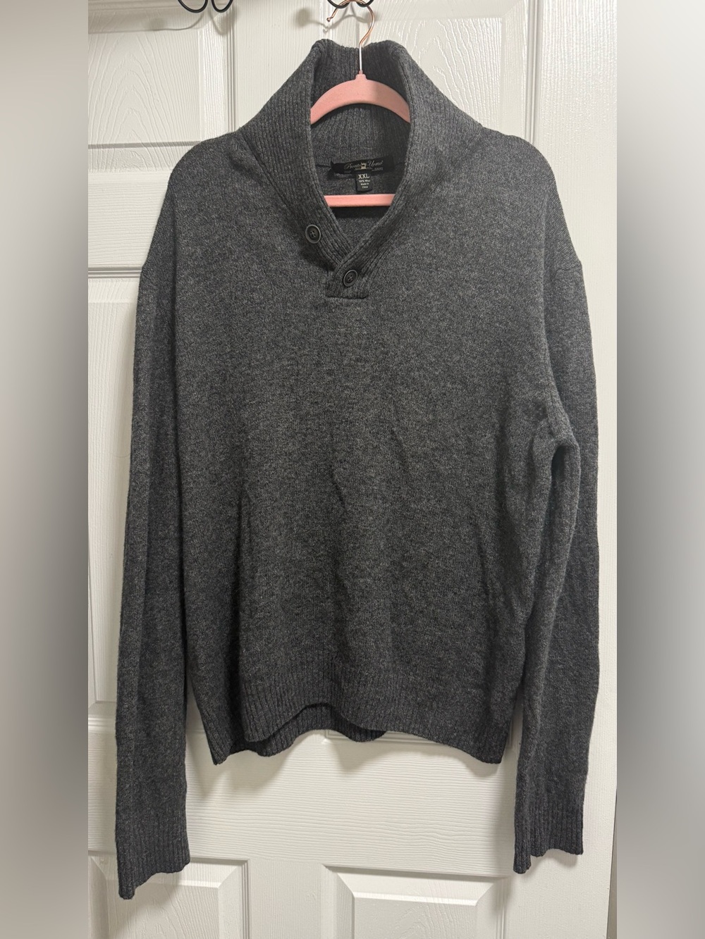 Pronto Uomo Sweater 100% Wool Gray Shawl Collar Lightweight Pullover XXL Men